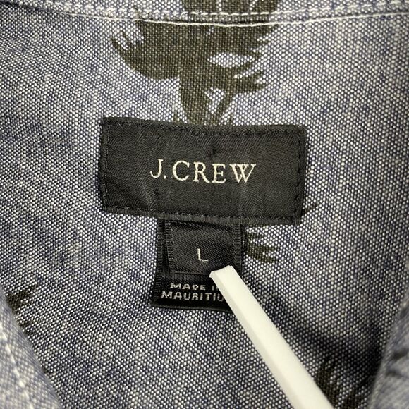 Mens J. Crew Slim Long Sleeve Button Up Shirt Palm Tree Dark Gray/Black-L - Picture 5 of 12